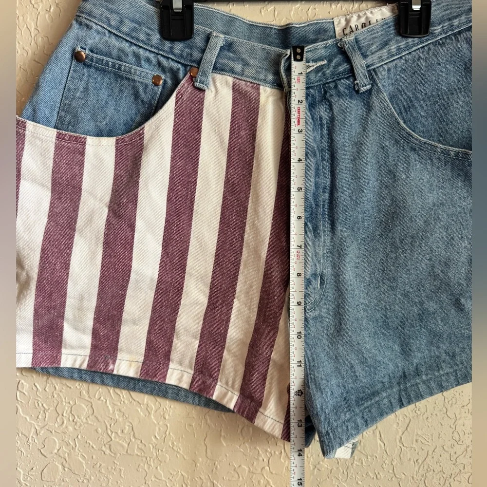 Vintage Carolina Blues Color-Block Striped Denim Shorts - Picture 10 of 11
